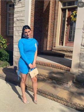 superdown Bright Blue One-Shoulder Ruched Mini Dress